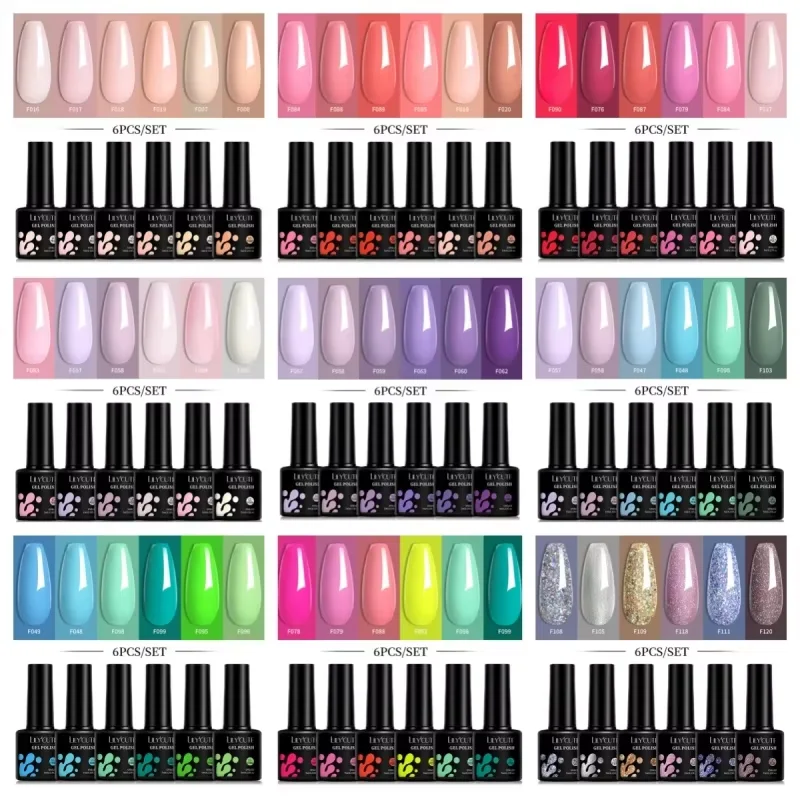 LILYCUTE 6Pcs/Set 7ML Gel DIY Nail Polish Popular Color Semi Permanent Soak Off UV LED Gel Varnish Nail Art Design Manicure Kit