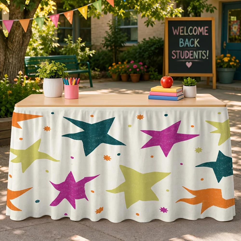 1 Halloween-themed tablecloth table dress with multi-colored star print for pies, kitchen and dining room decorations