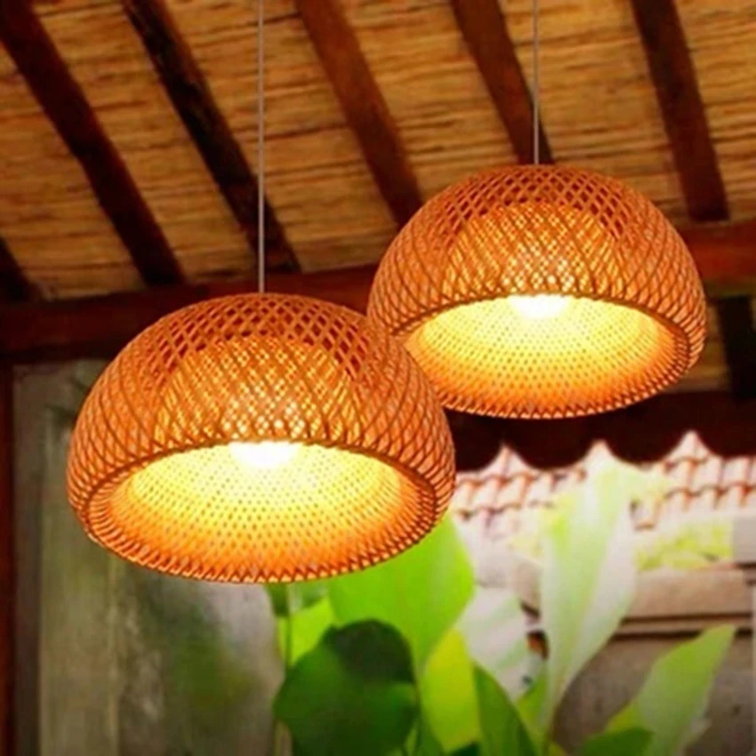 

Japen Bamboo LED Pendant Lights Work Hand Knitted Bamboo Hanging Lamp Led Pendant Lamp with Bamboo Dinning Room Kitchen Fixtures