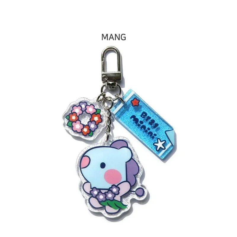 Kawaii BT21 جديد سلسلة مفاتيح مصنوعة من الأكريليك الصيف تحت عنوان أنيمي الكرتون لطيف سيارة كيرينغ ظهره قلادة الأصدقاء المشجعين الهدايا
