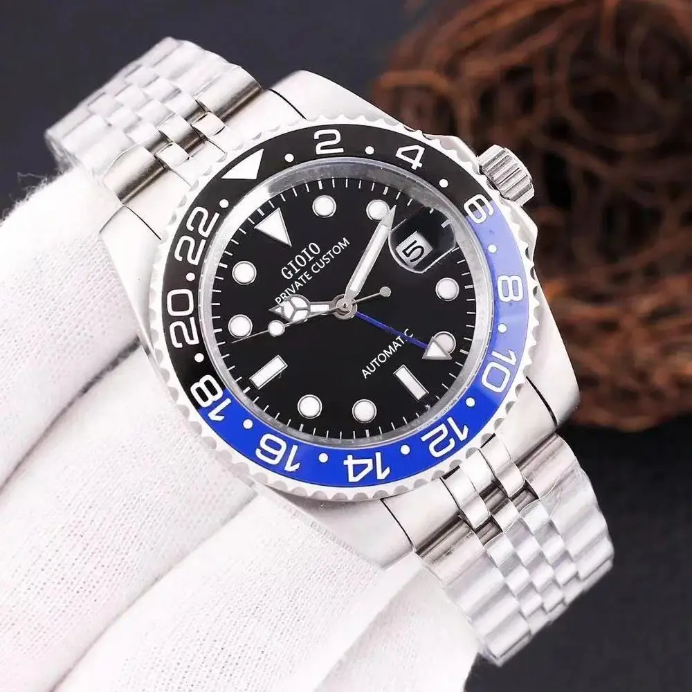 ساعة ميكانيكية أوتوماتيكية فاخرة للرجال بتوقيت جرينتش من الفولاذ المقاوم للصدأ ماستر بإطار سيراميك مضيء ساعات رياضية 40 ملم #4