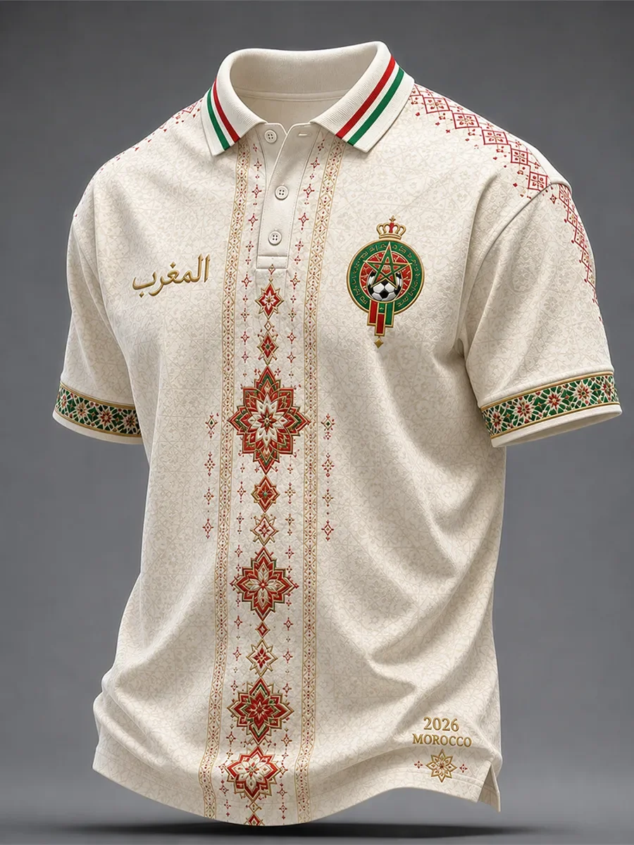 2026 Model Moroccan Fan Football Polo Shirt - 3D Print - Comfortable and Breathable - Suitable for Both Men and Women