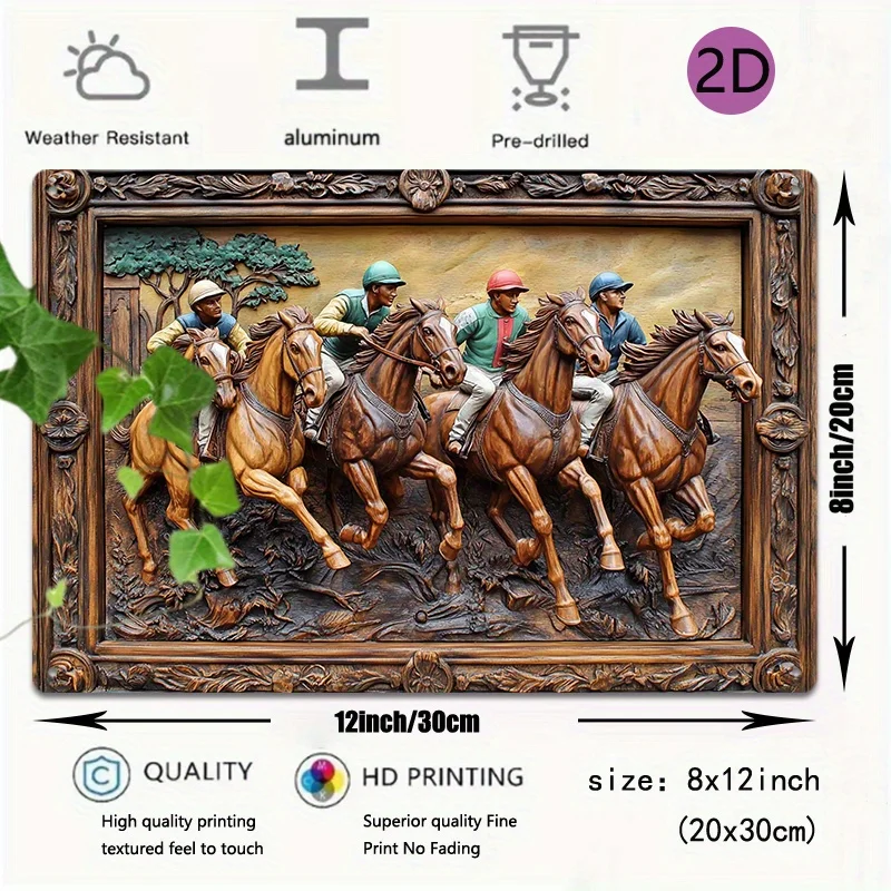 1pc Jockey Horse Racing Metal Wall Art, 8x12inch Aluminum Tin Sign for Office, Studio, Dining Room, and Bathroom Decor