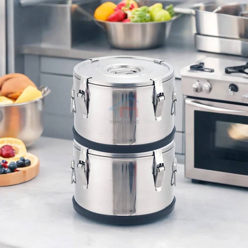 Xiangsheng Commercial Kitchen Stainless Steel Insulated Bucket Stackable Barrel With Rubber Bottom And Flat Lid