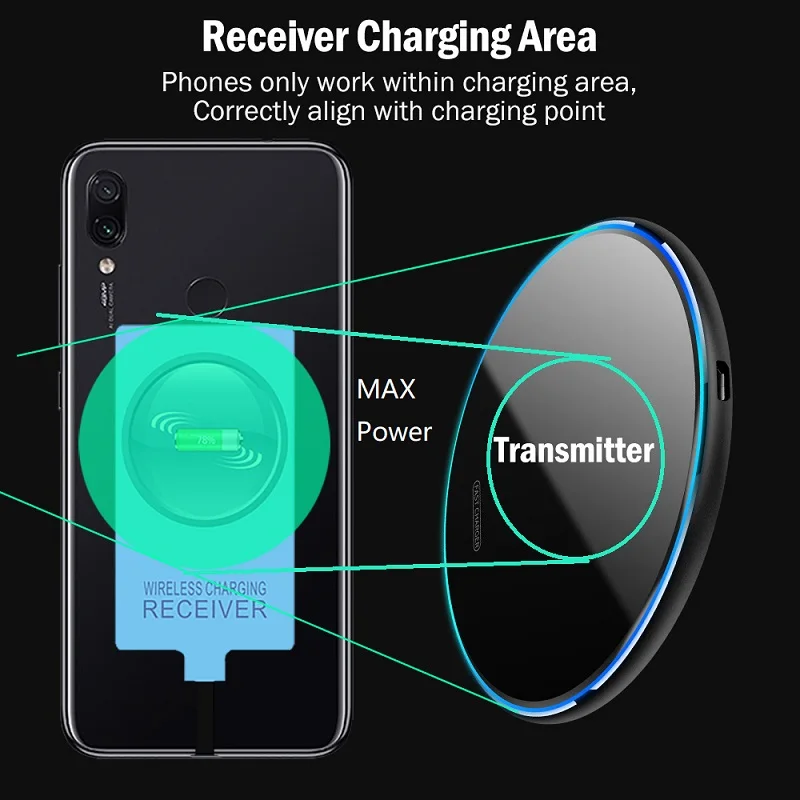 External Type-c Wireless Charger Receiver For Xiaomi Redmi Note 7 8 8T 9S 9 10S 10 Pro Max