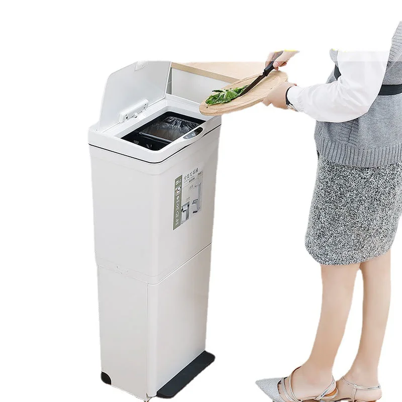 Trash can induction household kitchen garbage sorting double-layer intelligent Japanese-style large foot step wet and dry with