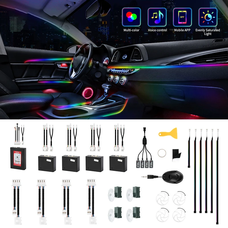 

Car Decoration Neon Lamp 7 in1 64 Color Bluetooth App Control RGB Contour Interior Lighting For Auto Led Ambient Strip Light