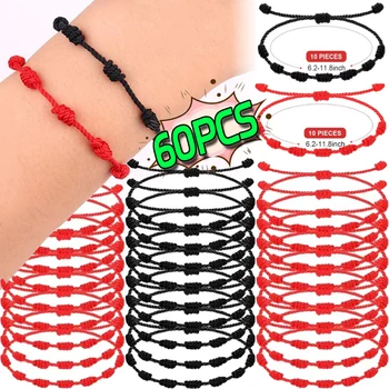Lucky Red Black Bracelet Handmade Hand-woven Wishing Amulet Bracelet Woman Men Adjustable Friendship Couple Wristband Bracelet