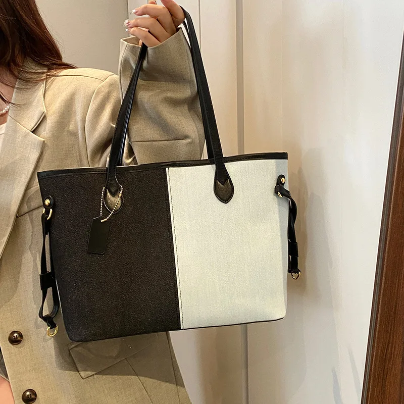 Fourre-tout haut de gamme pour femme, sac à provisions en denim, sac portable de grande capacité, à la mode et polyvalent, une mère initiée