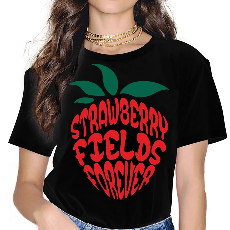 Strawberry Fields Forever T-Shirt Women  Country Music  Vintage Rock Lovers Tee Tops Regular Ropa Mujer All-match