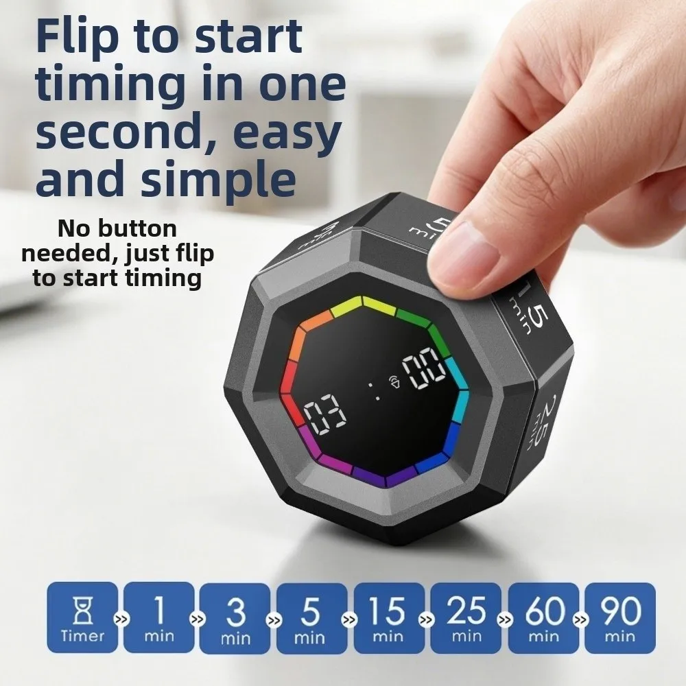 Mini Magnetic Gravity Sensor Timer LED Display Visual Flip Timer Clock Usb Charging Productivity Flip Cube Timer Student