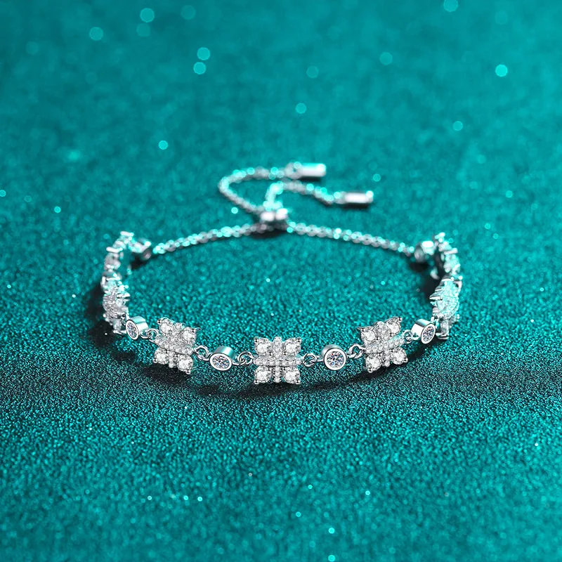 Elegant PT950 Platinum Women's 2.16 Carat Moissanite Bracelet, Push-Pull Adjustable Jewelry Engagement Fine Jewelry Gifts