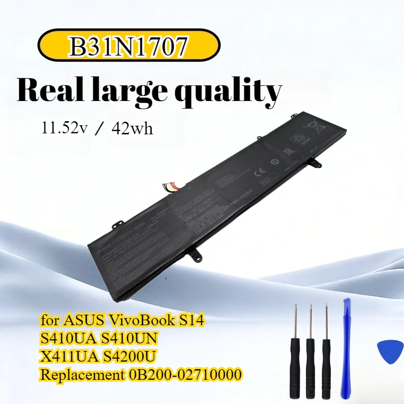 

B31N1707 Battery 11.52V 42Wh for ASUS VivoBook S14 S410UA S410UN X411UA S4200U Replacement 0B200‑02710000 Li‑ion With Tools