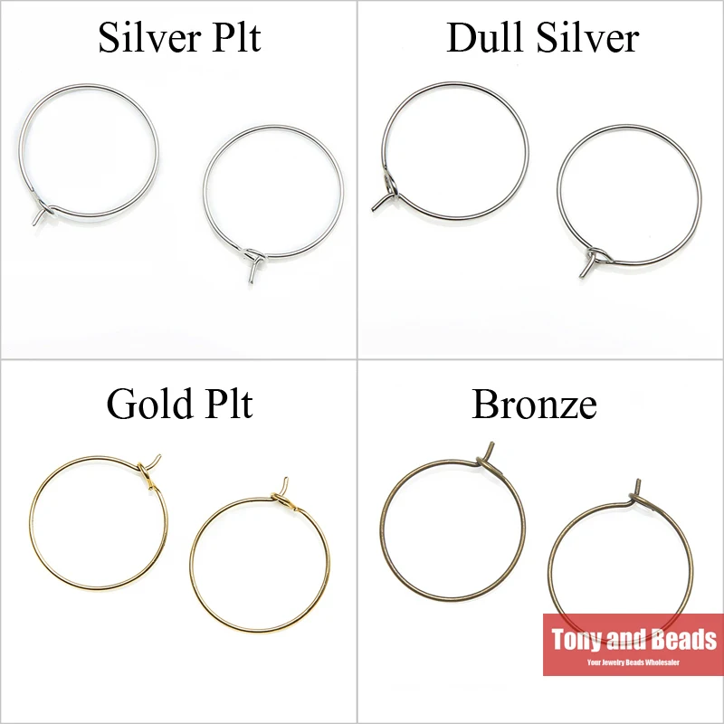 (50Pcs=1Lot ! ) Large Round Hoop Earring Finding Hook 25MM Gold Color Dull Silver Color Bronze Plated For Jewelry Making EW13