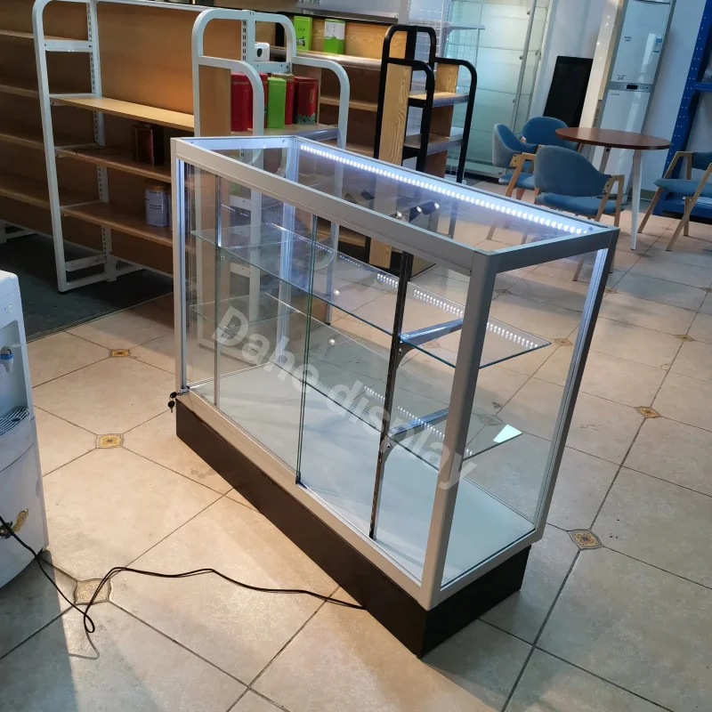 custom.Hot sale 6ft high-end aluminum Full display with light glass counter display cabinet for smoke shop