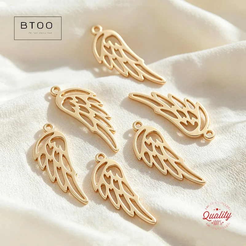 14K Gold Filled Angel Wings Pendant Feather Design for DIY Jewelry Making Tarnish Resistant Necklace Bracelet Findings