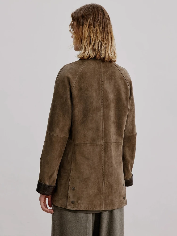 Giacche cargo vintage classiche in vera pelle per donna Autunno Inverno 2025 Nuovo cappotto in vera pelle scamosciata di montone sottile semplice di fascia alta
