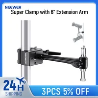 NEEWER Super abrazadera con brazo de extensión de 6"", perno de 5/8"", abrazadera de poste de cangrejo de alta resistencia con agarre de mandíbula de 2,4"" para superficie plana de tubo redondo