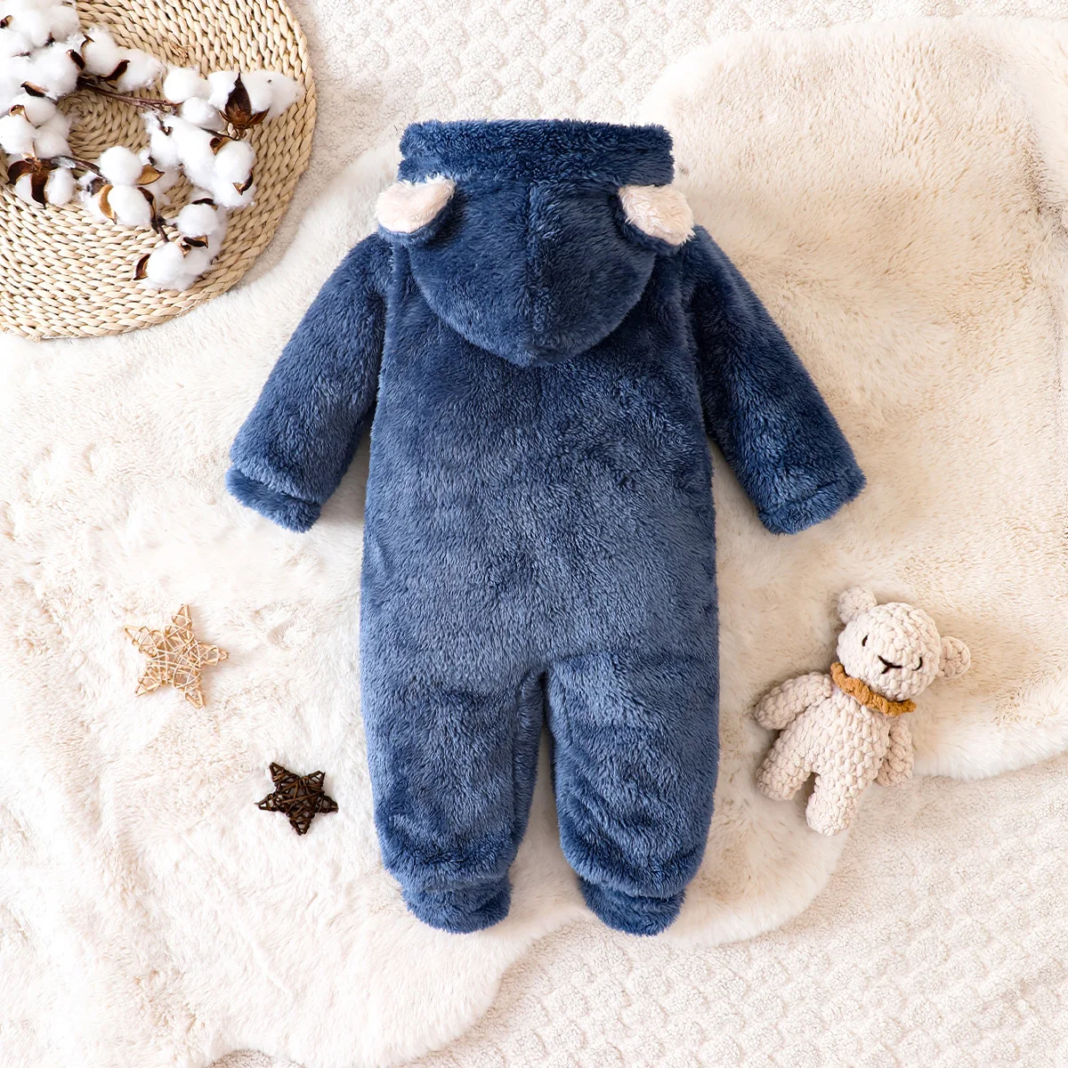 hibobi Winter Children\'s Cotton Jumpsuit Bear Shape Hooded Long-Sleeved Plush Romper Suitable For Children Under One Year Old