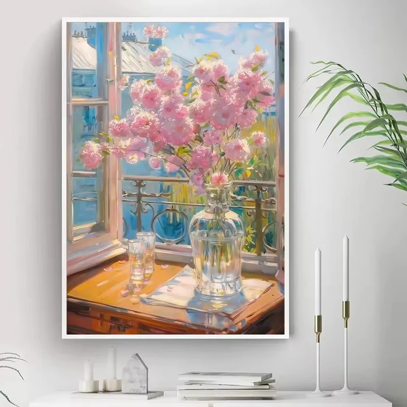 1pc frameless Canvas Painting Botanical Floral Vase Poster Vintage Flower Transparent Still Life Canvas Prints Wall Art Picture