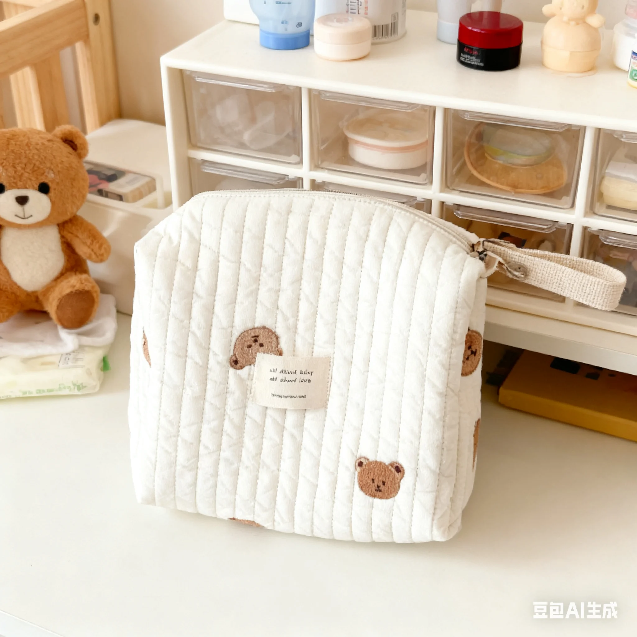 

QX2D Stylish Diaper Bag Organizing Pouches for Diaper Bag- Multi-pocket Diaper Bag Bear Mummy Bag Cotton Clutch