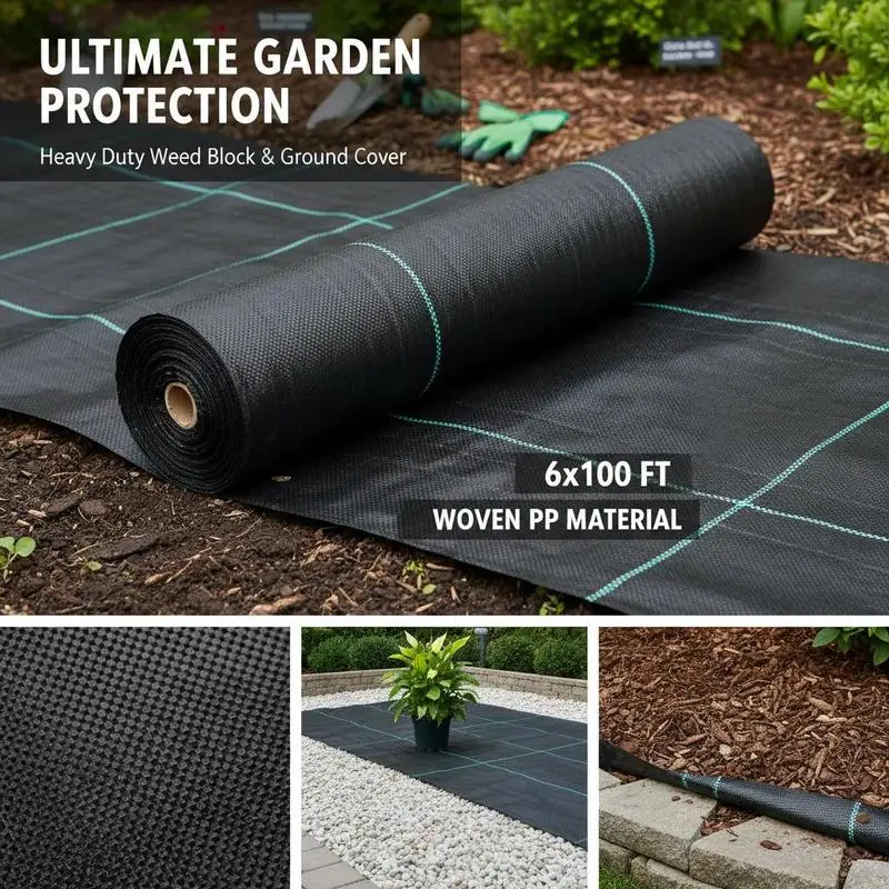 Toile anti-mauvaises herbes 1,8x30,5 m géotextile PP 108 g/m² perméable résistant aux déchirures paillis noir gravier aménagement paysager jardin potager couvre-sol