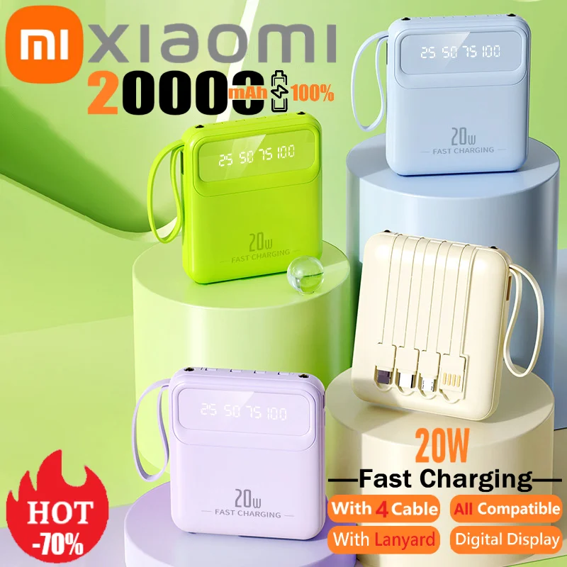 Xiaomi 20000mAh Portable Power Bank 100% Sufficient External Battery 20W Fast Charger Come With Cable Lanyard for iPhone Samsung