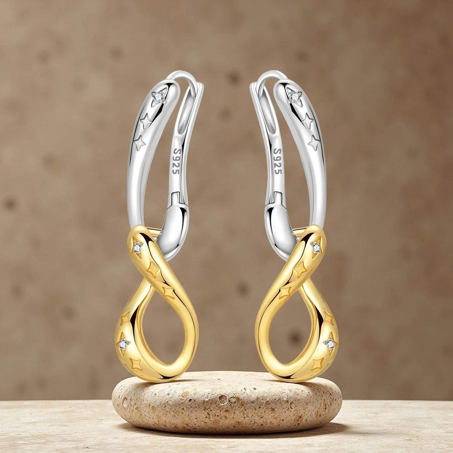 Orstarry 925 Sterling Silber Sternen-Kurven-Ohrringe mit Farbtrennung für Damen, Modischer Vielseitiger Partyschmuck als Geschenk – Detail 3