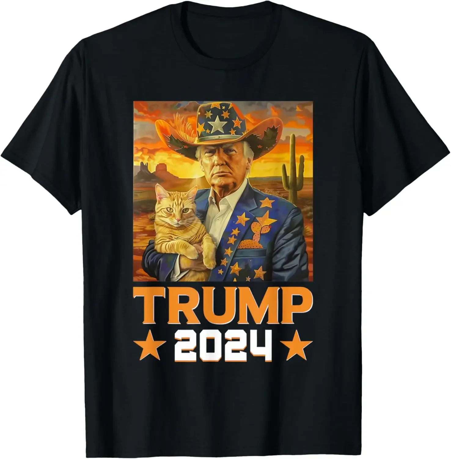 Western Cowboy Trump 2024 And Cat Patriotic 4th of July T-Shirt