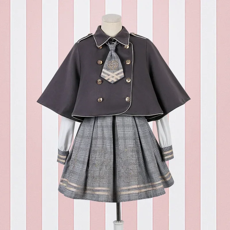 

2024 NEW Lolita Dress Detective Bear Cospaly Women's Preppy Style Neck Tie Long Sleeve Dresses And Woolen Cloak Dropshipping