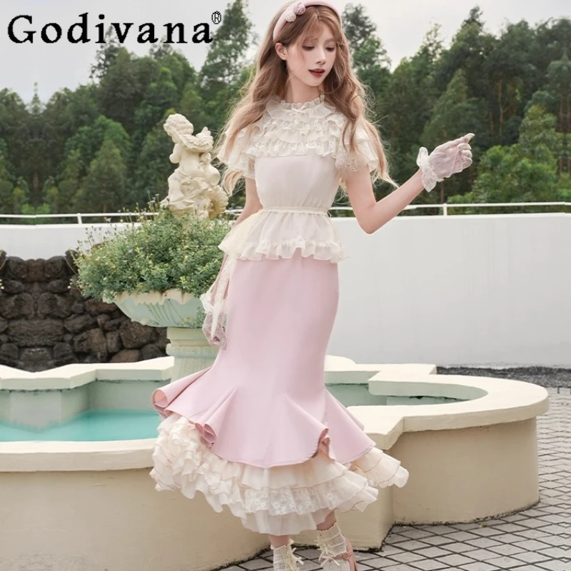 

Розовое платье принцессы на подтяжках с квадратным воротником в стиле Лолиты на шнуровке, модное элегантное универсальное платье с короткими рукавами для девочек