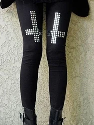 New Spring And Autumn European And American Style Riveted Cross Design Nine-point Pants Cotton Simple Slim-fit Leggings Women