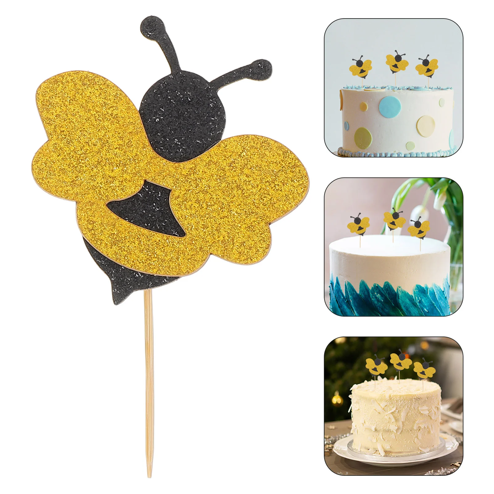 12 Pcs Wedding Decorations Cake Picks Cupcake Toppers Honeycomb Bee Bamboo Child