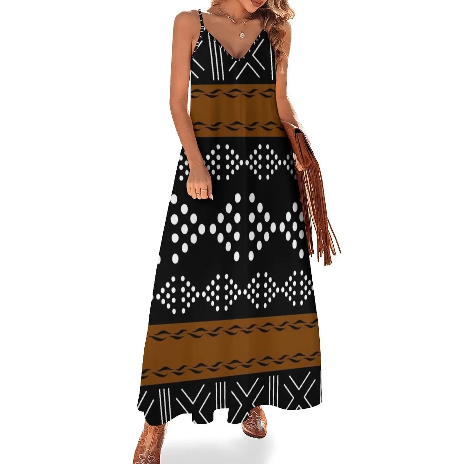 

African Bogolan Mudcloth Pattern Sleeveless Dress Party dresses for women Elegant gown summer dresses women 2025 Dress