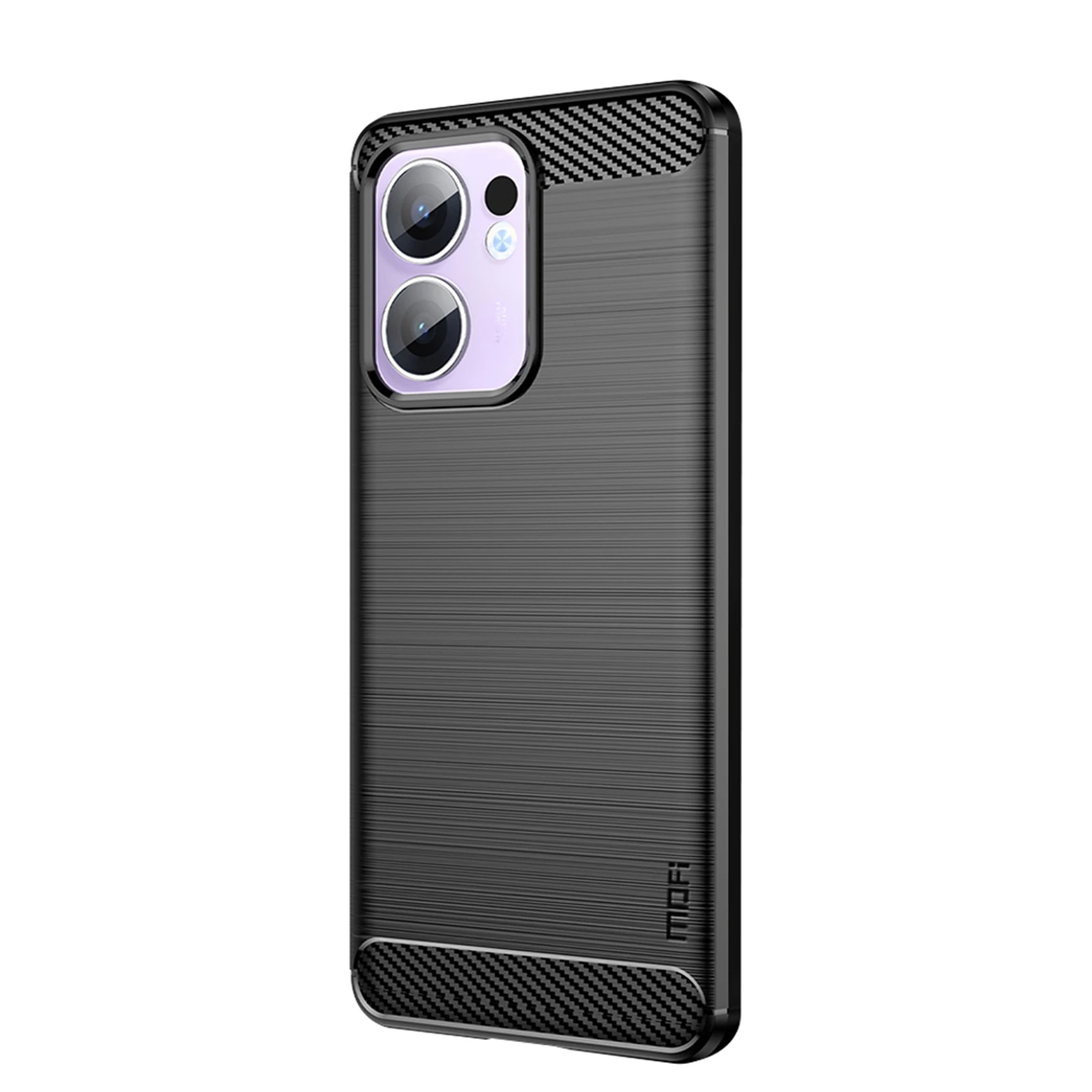 

For Oppo Reno13 F 4G / Oppo Reno13 F 5G Back Cover MOFI Brushed Texture Carbon Fiber Soft TPU Case - Black