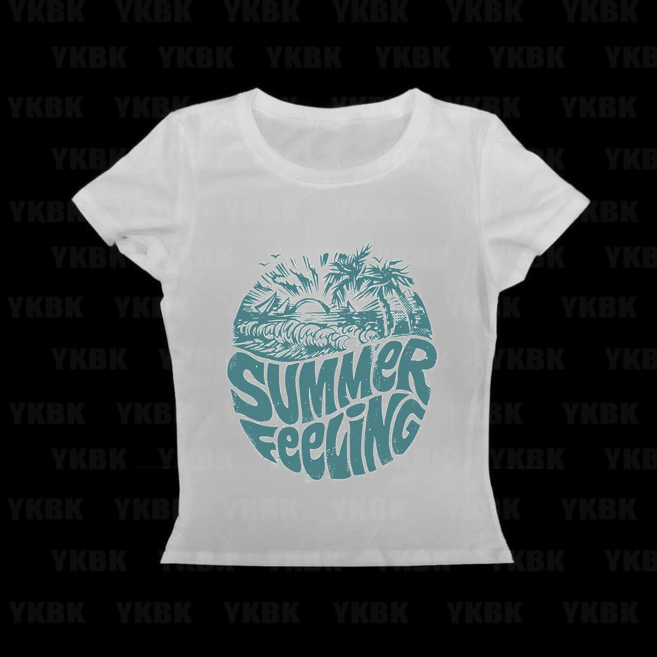 تي شيرت نسائي صيفي برقبة دائرية وأكمام قصيرة مطبوع برقبة دائرية وطول قصير كاجوال عتيق عالي الشارع