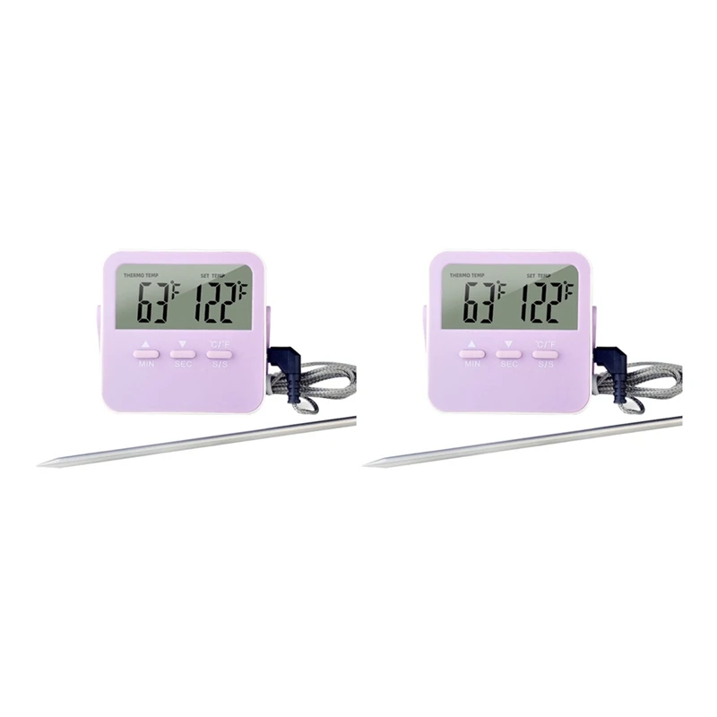 Digital Food Thermometer Cooking Temperature Alarm Cooking Timer With LED Display Stainless Steel Probe