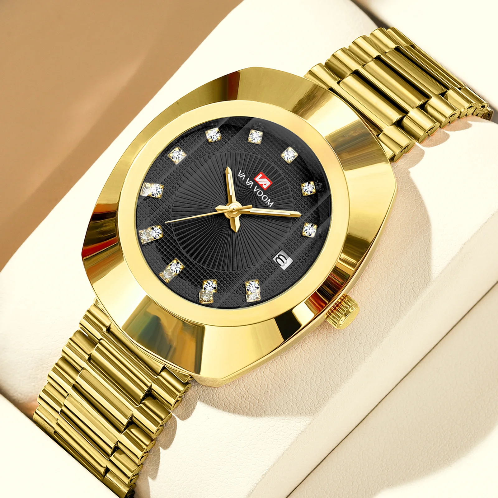 Popular luxury gold diamond waterproof business steel band men's women's watches oval unisex style couple quartz watch