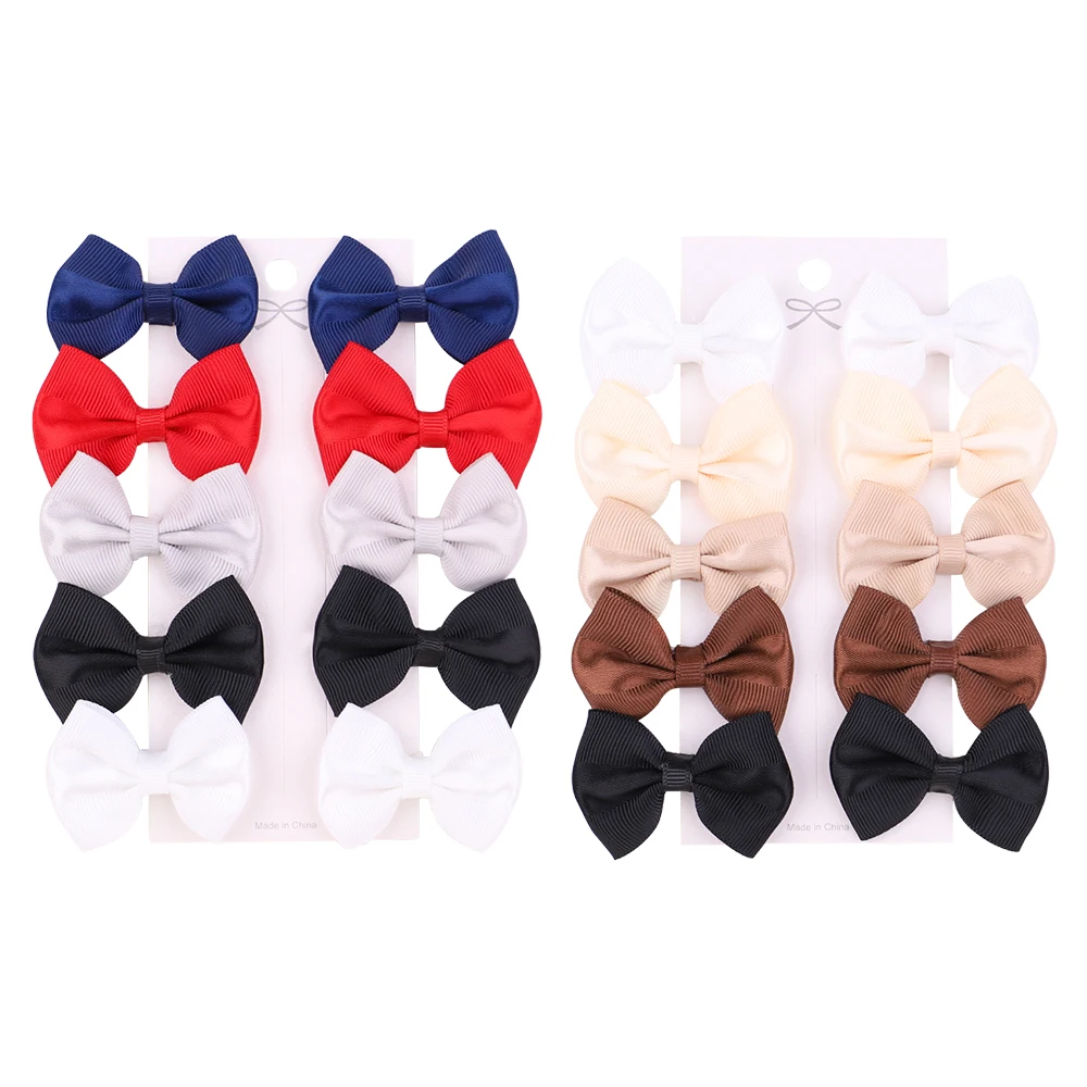 10Pcs/set Solid Colors Grosgrain Ribbon Bowknot Hairpins For Cute Girls Mini Hair Clips Barrettes Headwear Kids Hair Accessories