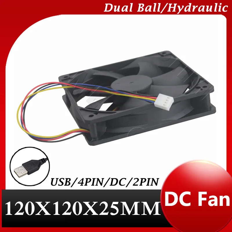 

Gdstime PC Fan 120MM Cooling Fan 12025 24V 12V DC Brushless Axial Fan USB Computer Case Fan Dual Ball 48V 5V CPU Cooler PWM FG