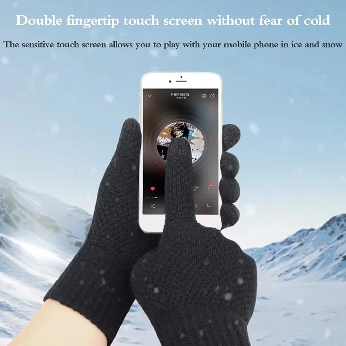 Winter Men Knitted Gloves Warm Full Fingers Touch Screen Anti-Slip Gloves for Cycling Running Driving Hiking Camping Work Mitte