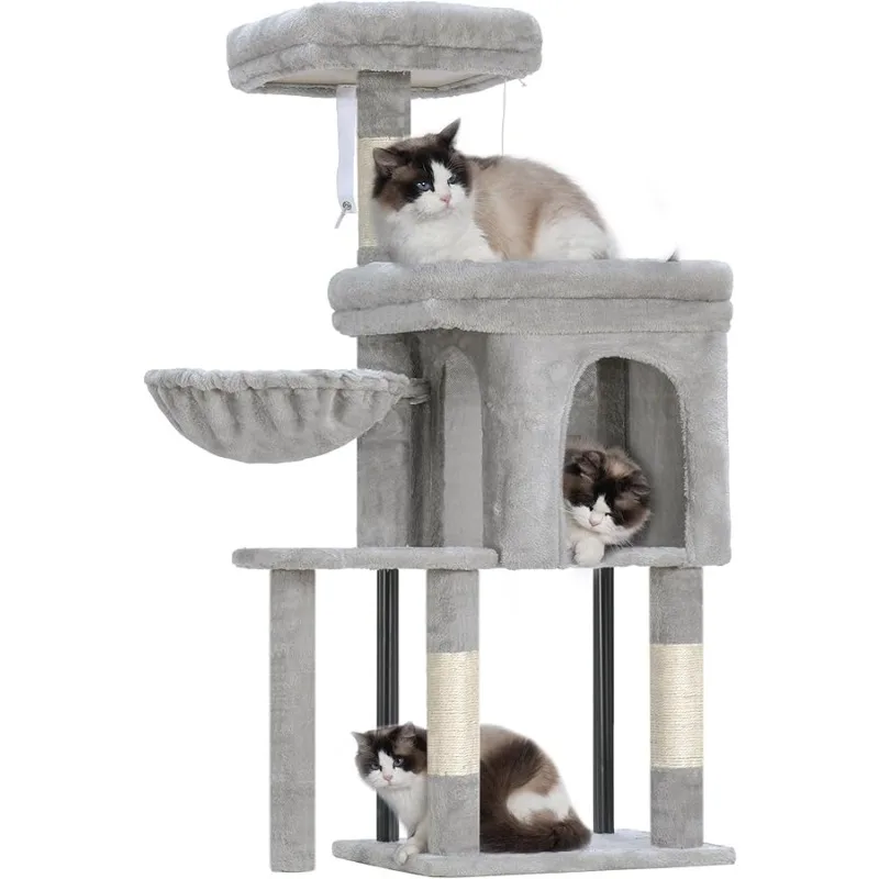 

Hey-brother Cat Tree Tower, Scratching Posts with Cozy Condo, Padded Bed, Hammock, Plush Perch, Sisal Post and Ball for Indoor K