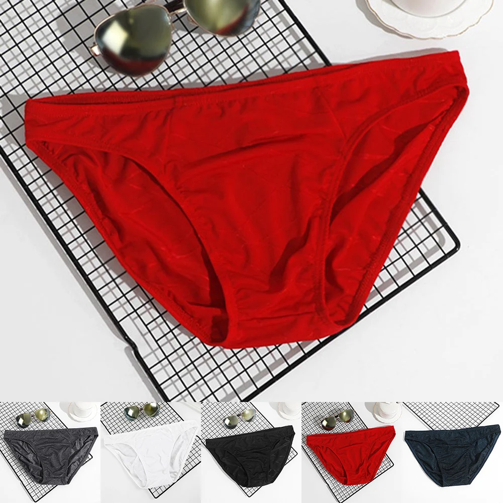 Fashion Mens Smooth Panties Ice Silk Men Shorts Low-Rise Solid Lingerie Male Underwear Breath Beachwear Underclothes Briefs