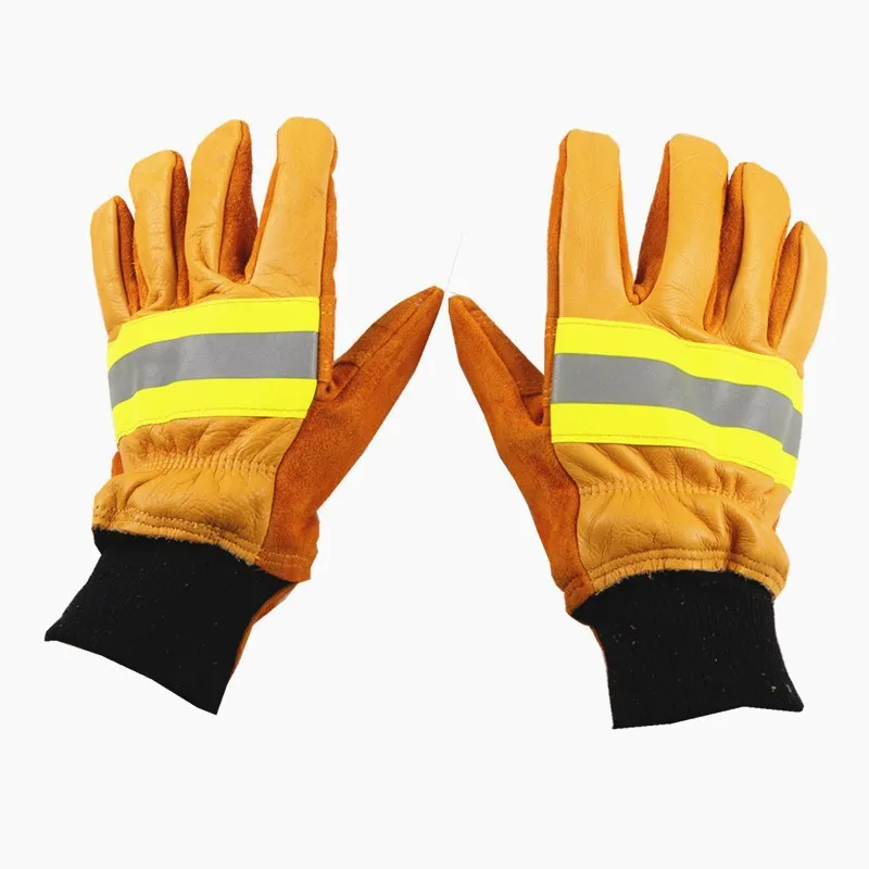 Guantes ignífugos de cuero de vaca, protección de trabajo radiante, resistente al calor, protección de manos de rescate