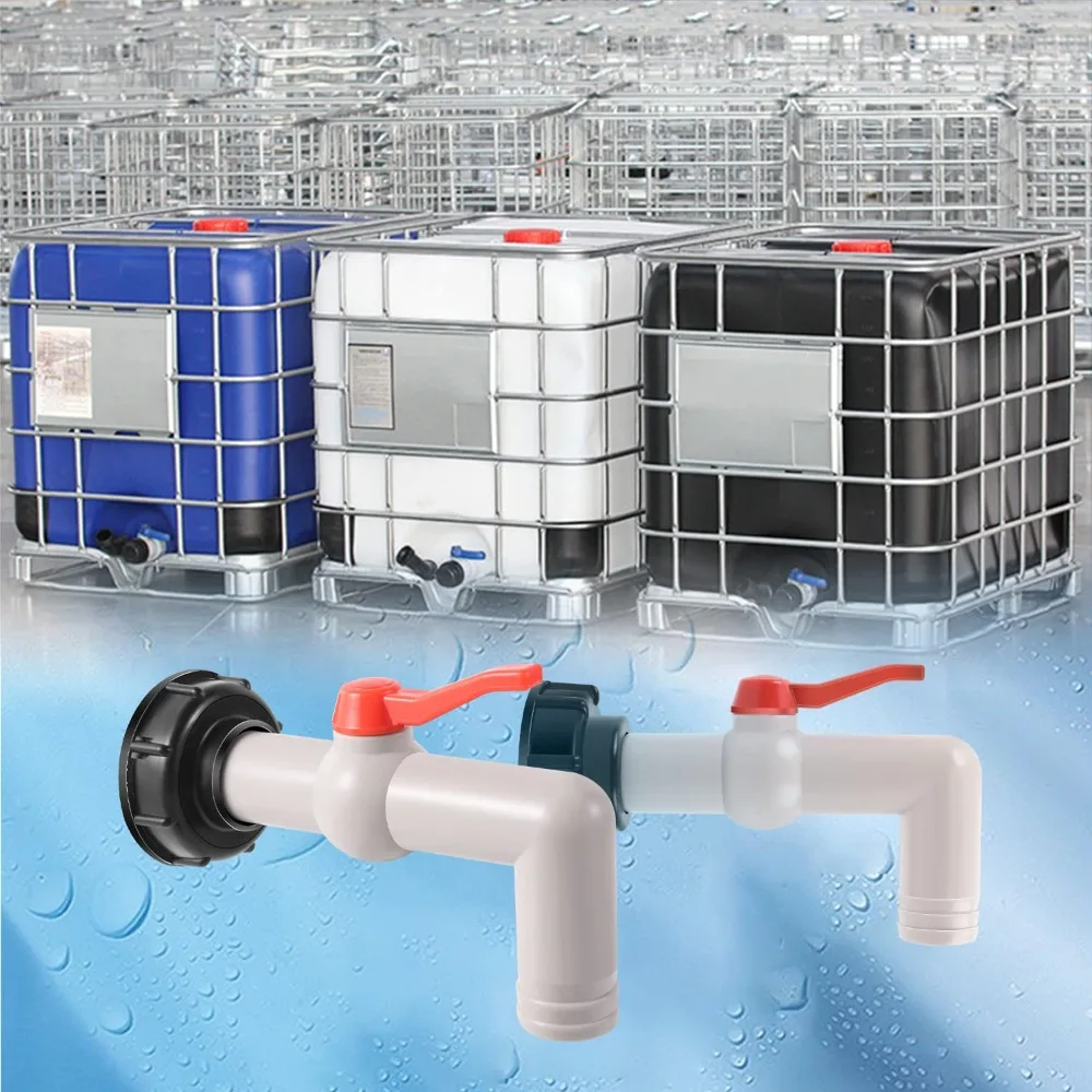 Lot de 2 robinets de sortie IBC avec buse de tuyau 32 mm, adaptateur de réservoir, vanne de sortie à bille, raccord de tuyau, accessoires pour conteneur IBC, adaptateur de robinet, interrupteur