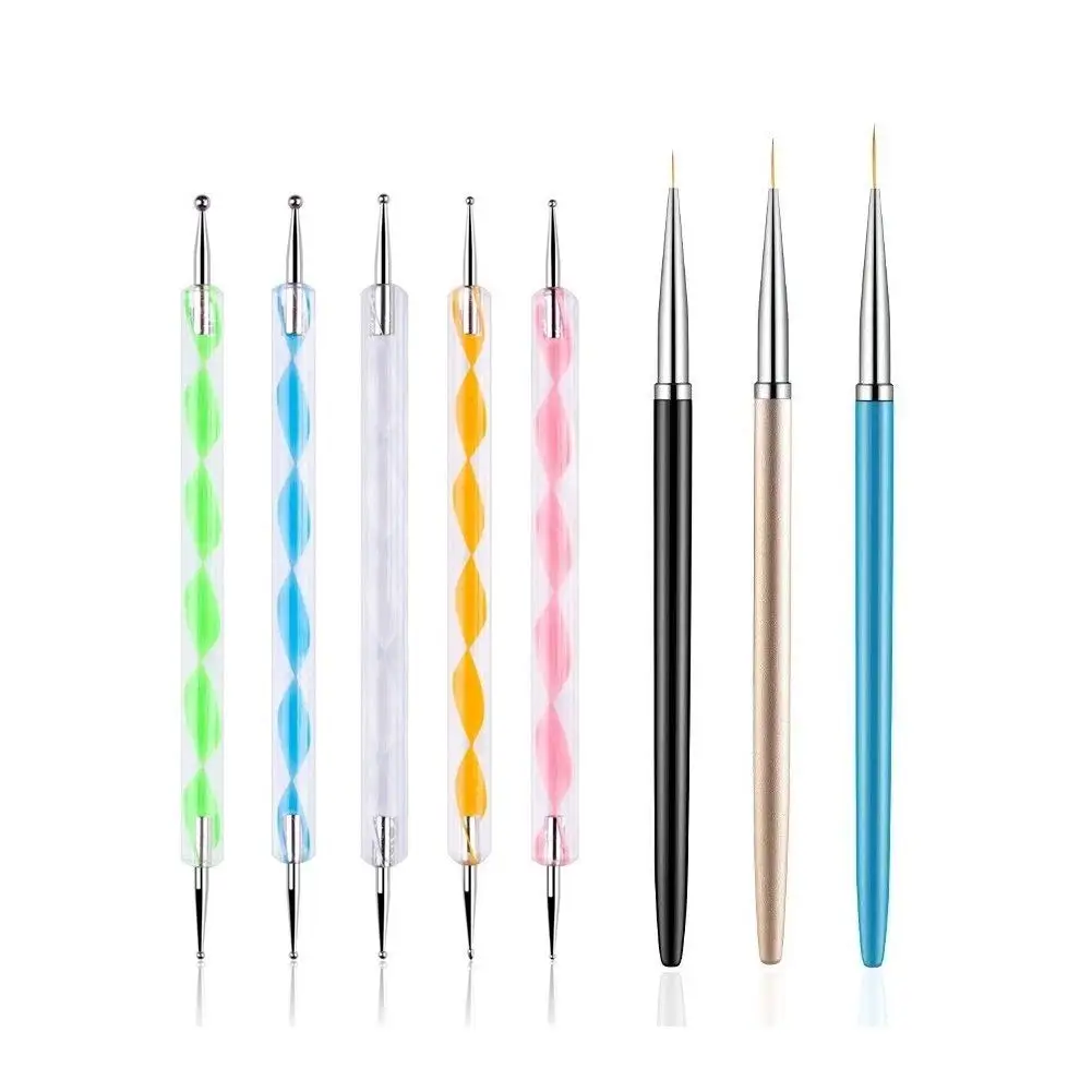 

5PCS Dotting Pens & 3PCS Nail Brushes Set for Professional Nail Art Design Tools