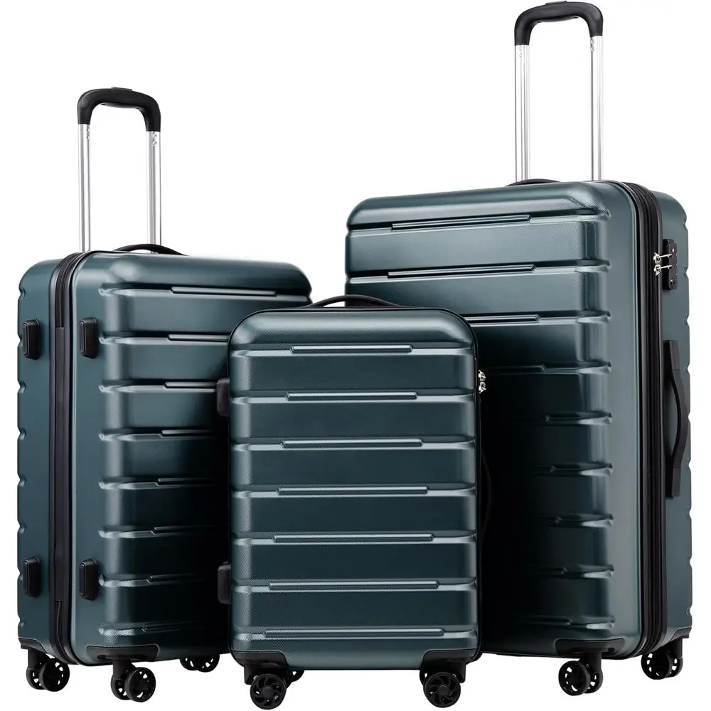 

3 Piece Spinner Suitcase Set - ABS+PC Hardshell, TSA Lock, USB Port, 20, 24, 28 Expandable, Navy Blue