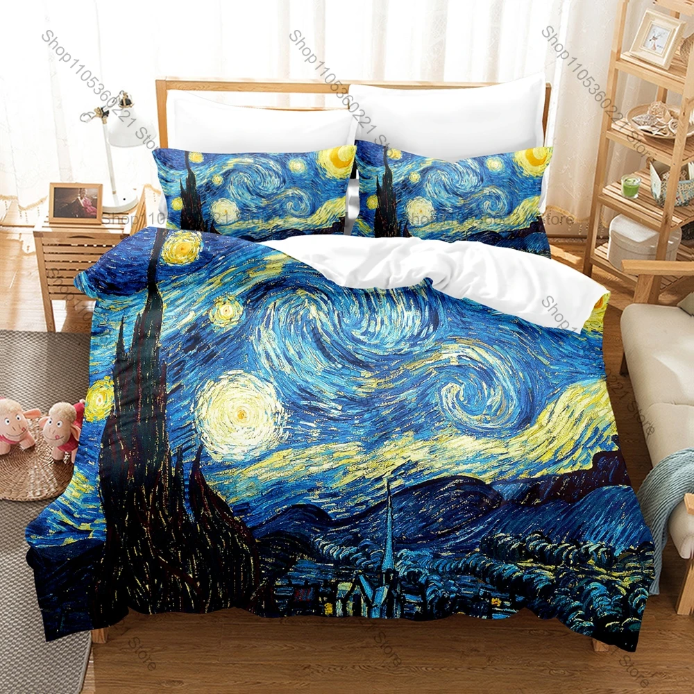 Art Style Bedding Set 3Pcs Van Gogh Classic Works Design Modern Elegant Bedroom Ornament
