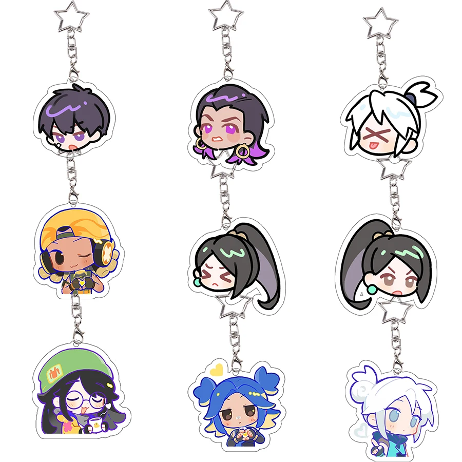 Set de 5 Llaveros Acrílicos de VALORANT: ISO, Raze, Killjoy, Reyna, Neon, Sage, Jett. Colgante de Juego Coleccionable Kawaii. Regalo para Estudiantes.