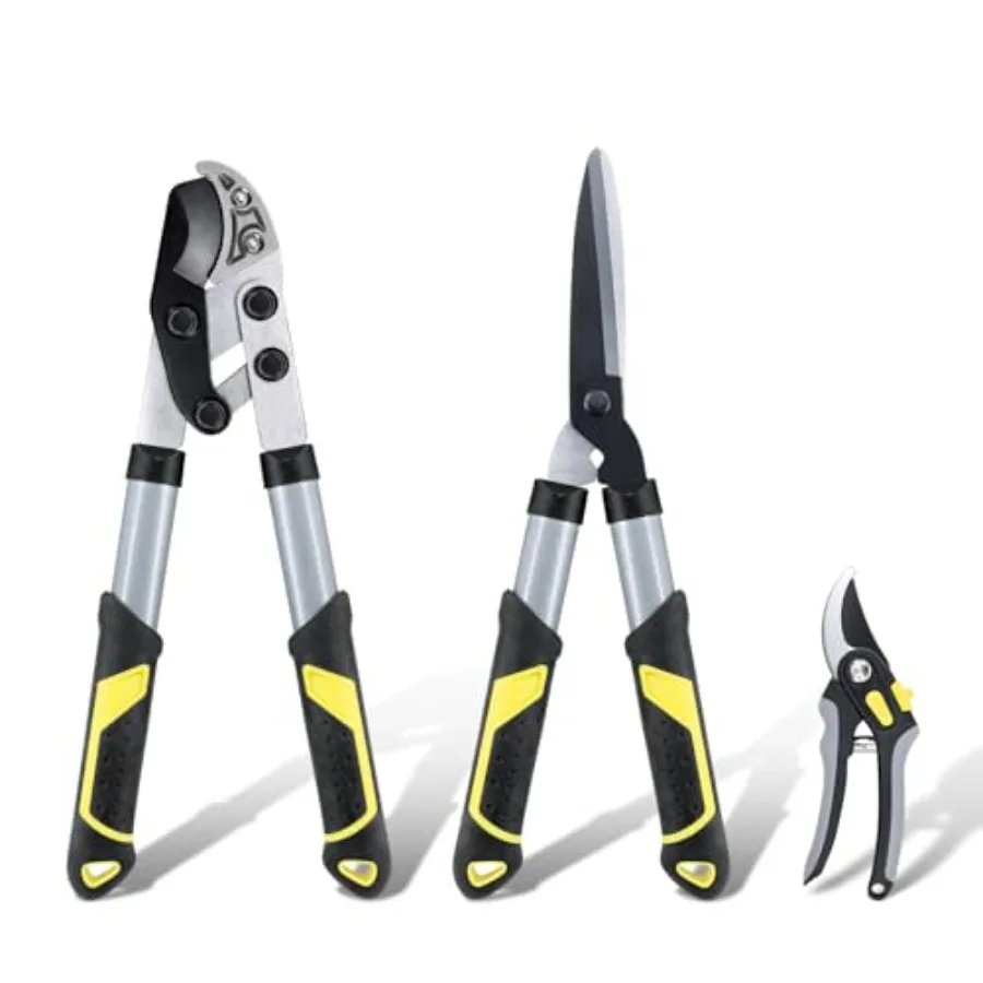 Loppers Hedge Shears Garden Shears Set 3Pcs, Compact 17'' Anvil Branch Cutter and Hedge Clippers and Garden Scissors, Shears Ga